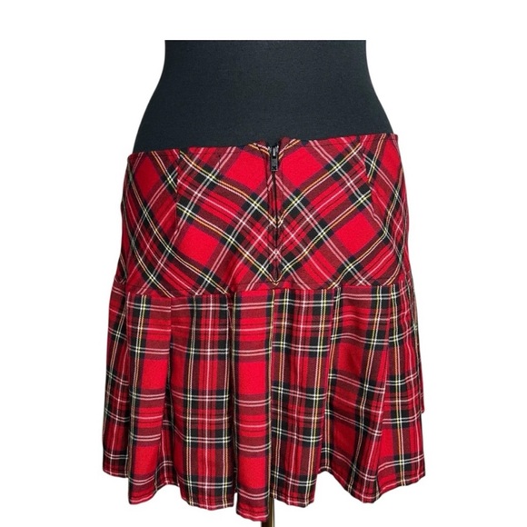Tripp NYC Sz S Red Plaid Pleated Mini Skirt Y2K Punk Grunge Tartan Schoolgirl - Picture 5 of 12